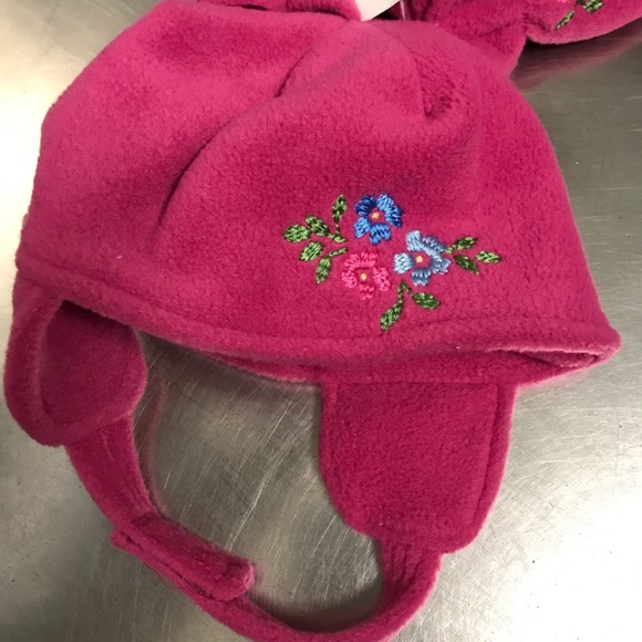 Girls Heart Throb Pink Floral Hat and Mittens NWT - Picture 2 of 5